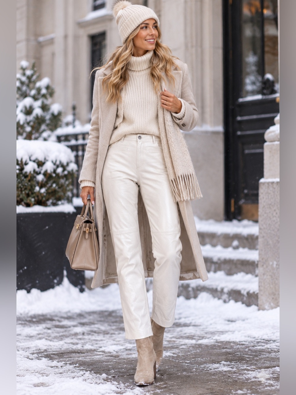 Margaret Godfrey White Genuine Leather Pants 8 Large Straight Leg High Rise NWT
